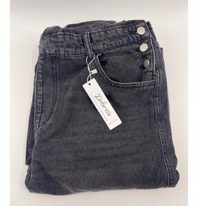 Dokuritu Women's Charcoal Gray Denim Overalls Size L Wide Leg Casual Workwear